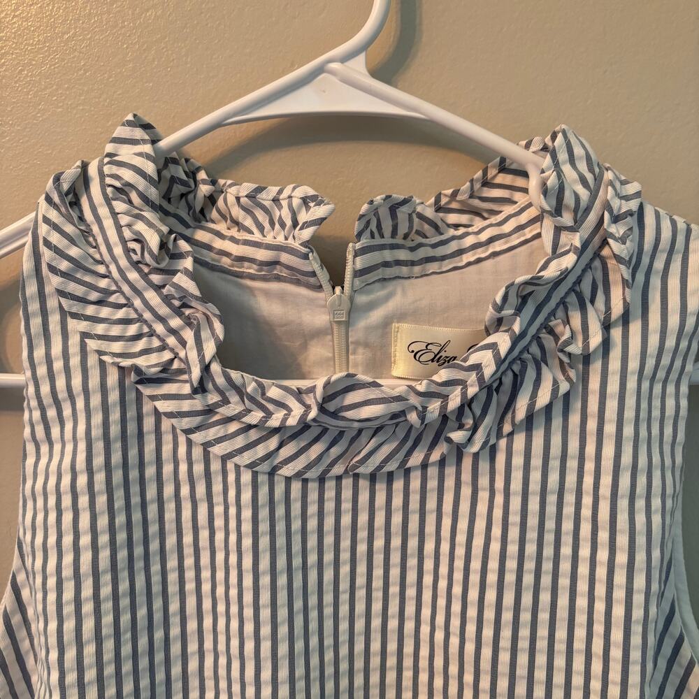 Eliza J. Sleeveless Blue Stripe Seersucker Ruffle Nautical Dress Sz 12 - Picture 4 of 8